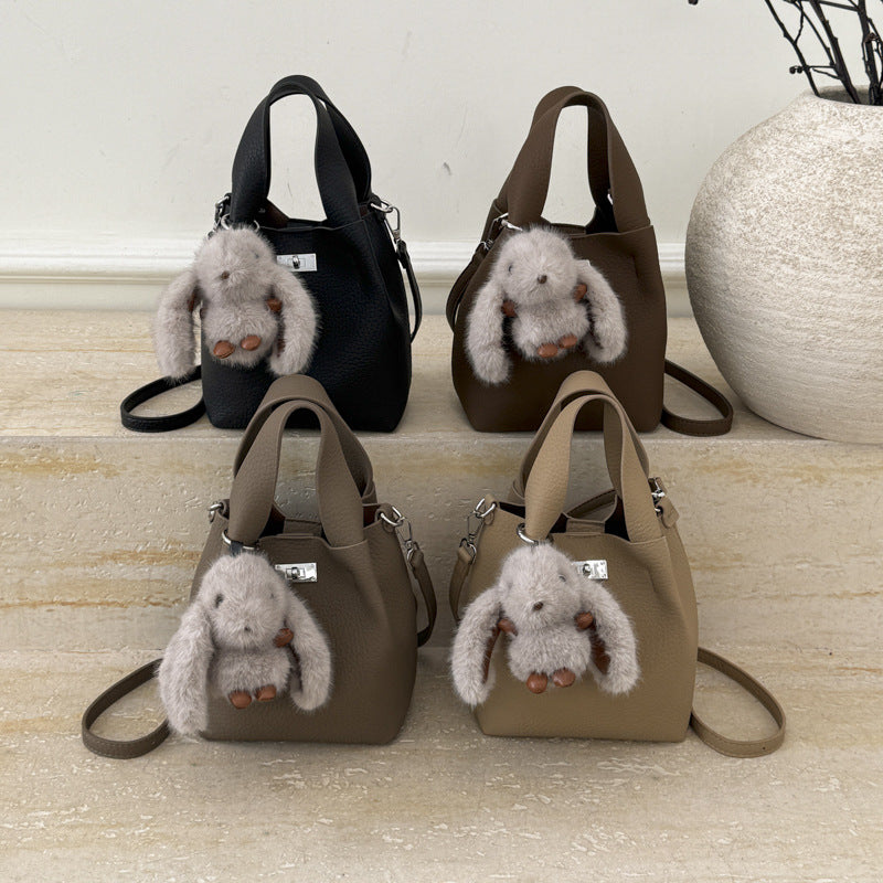 Women's mini handbag with detachable plush charm