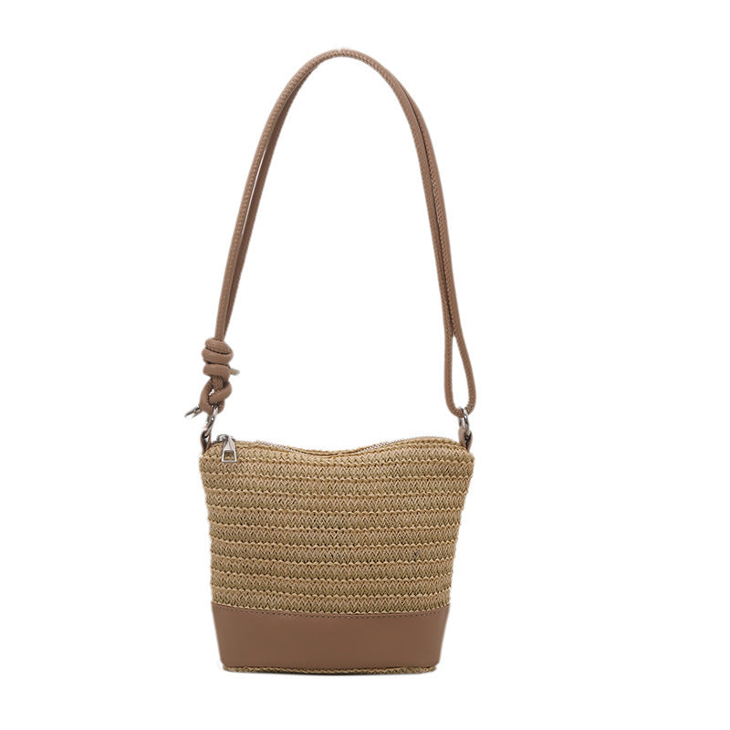 Woven Straw and Leather Crossbody Bag