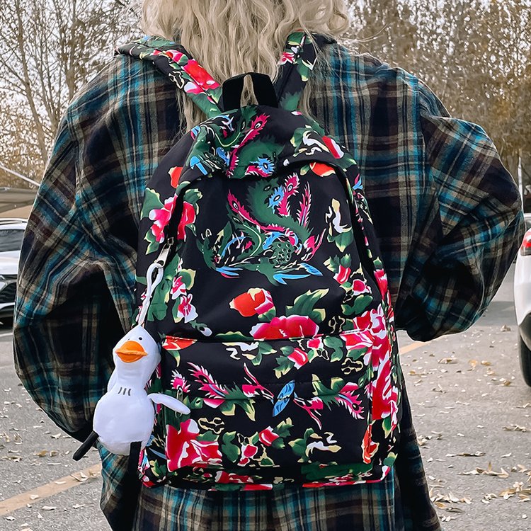 Leisure backpack with colorful floral pattern