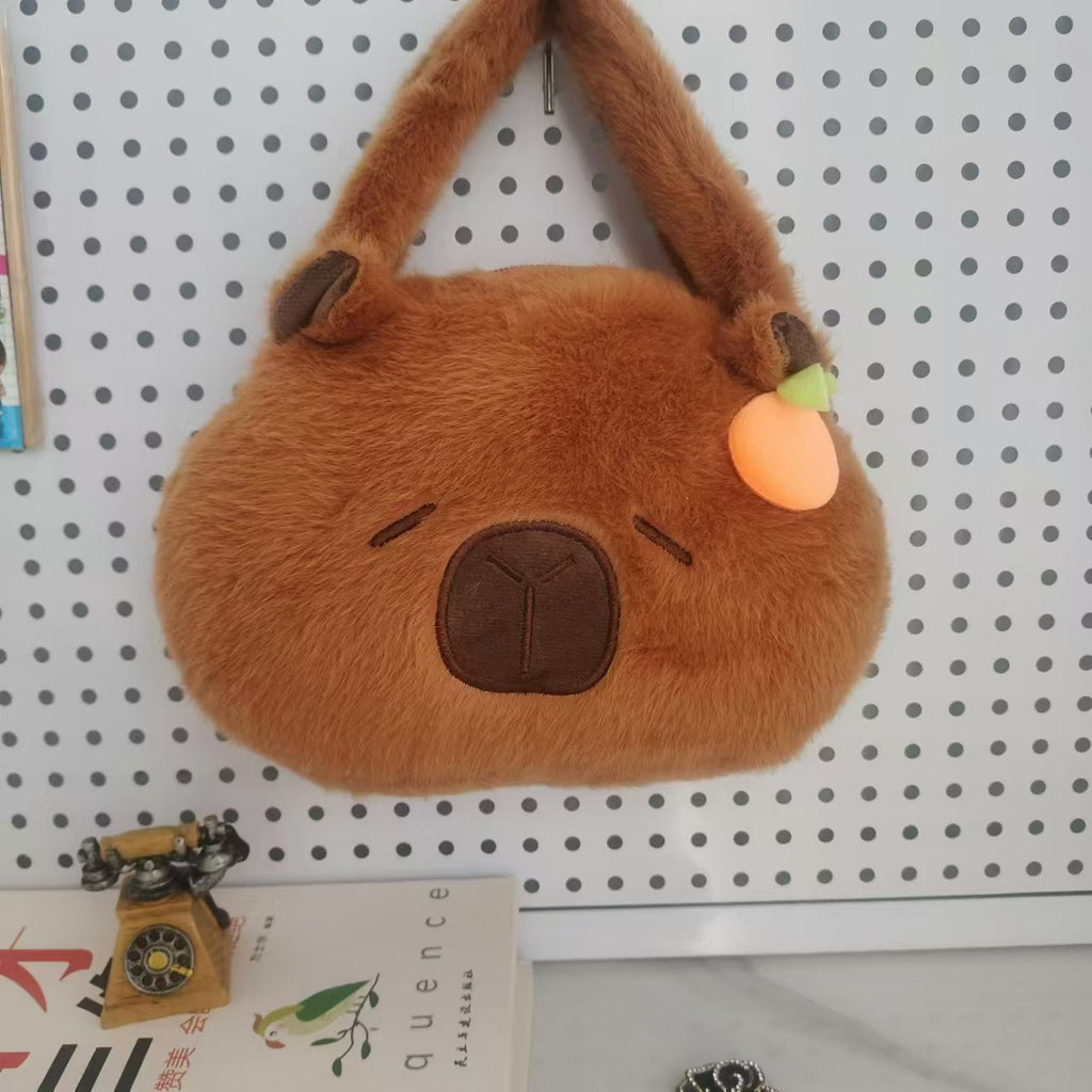 Plush Shoulder Bag with Cute Animal Motif