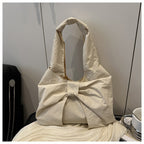 Bow Accent Fabric Tote Bag