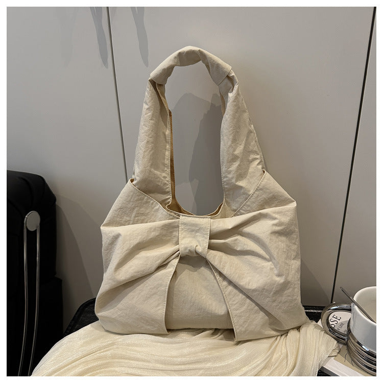 Bow Accent Fabric Tote Bag