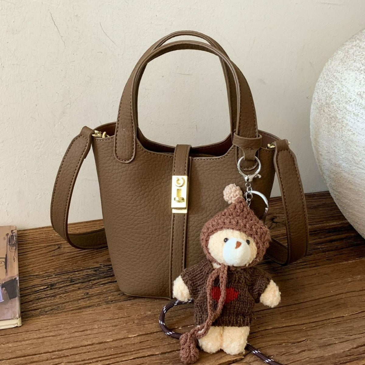 Women's mini handbag with playful animal charm-https://detail.1688.com/offer/998639940951.html-Calm Wears-Braun-Size: with tag-Calm Wears