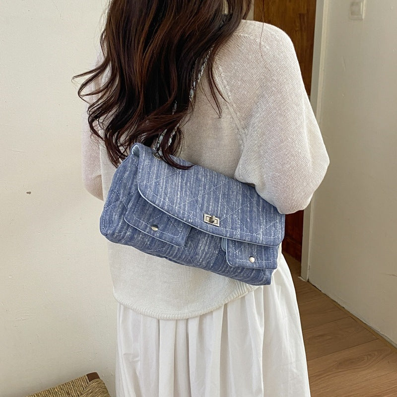 Women's quilted shoulder bag with fashionable chain accent-https://detail.1688.com/offer/1039173588256.html-Calm Wears-Blue-nothing-Calm Wears