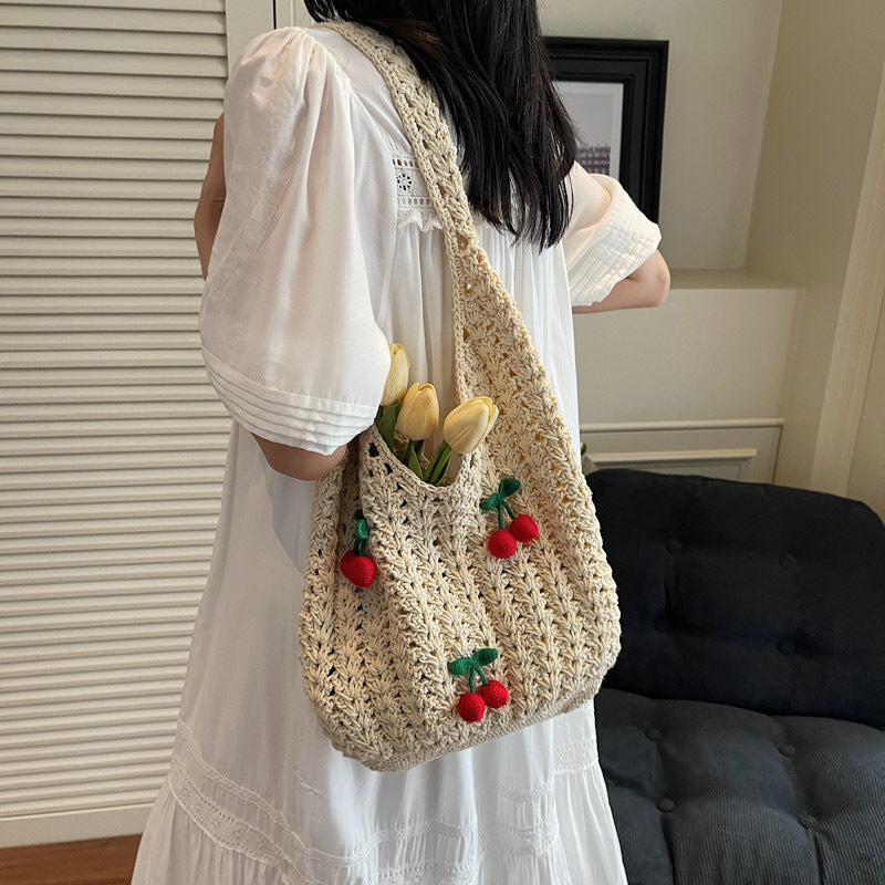 Women Handmade Shoulder Bag with Playful Fruit Appliqués-https://detail.1688.com/offer/1013988186399.html-Calm Wears-Khaki-nothing-Calm Wears