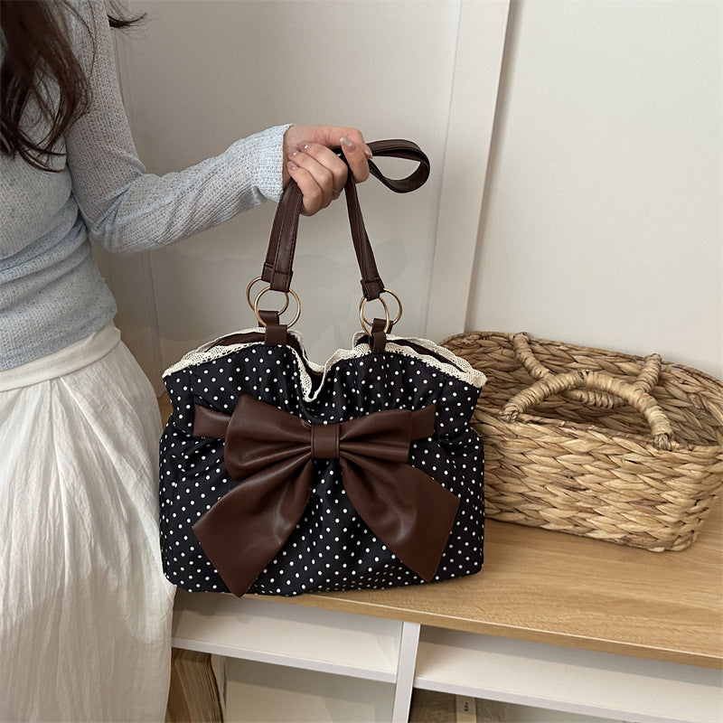 WoCharming Polka Dot Bow Tote Bag