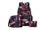 School backpack with multiple compartments and matching accessories