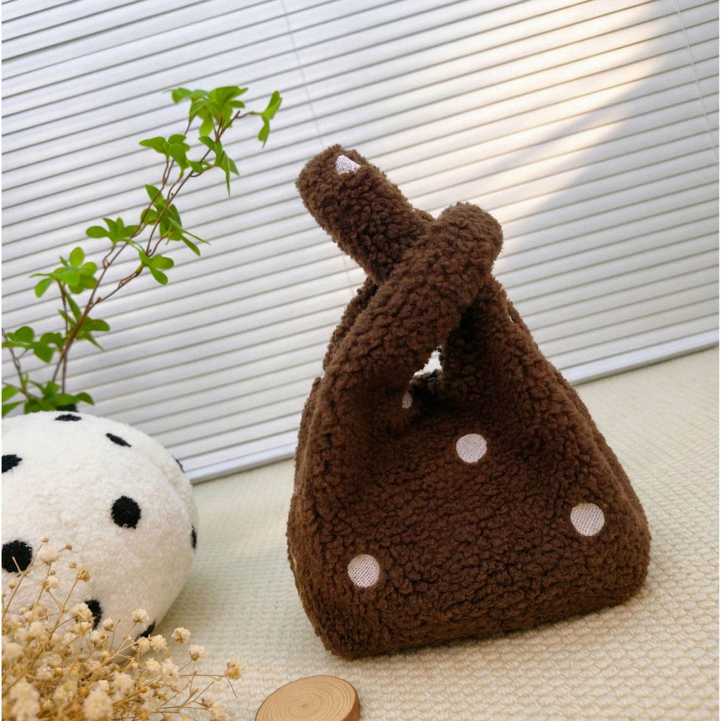 Compact Fuzzy Polka Dot Sling Bag
