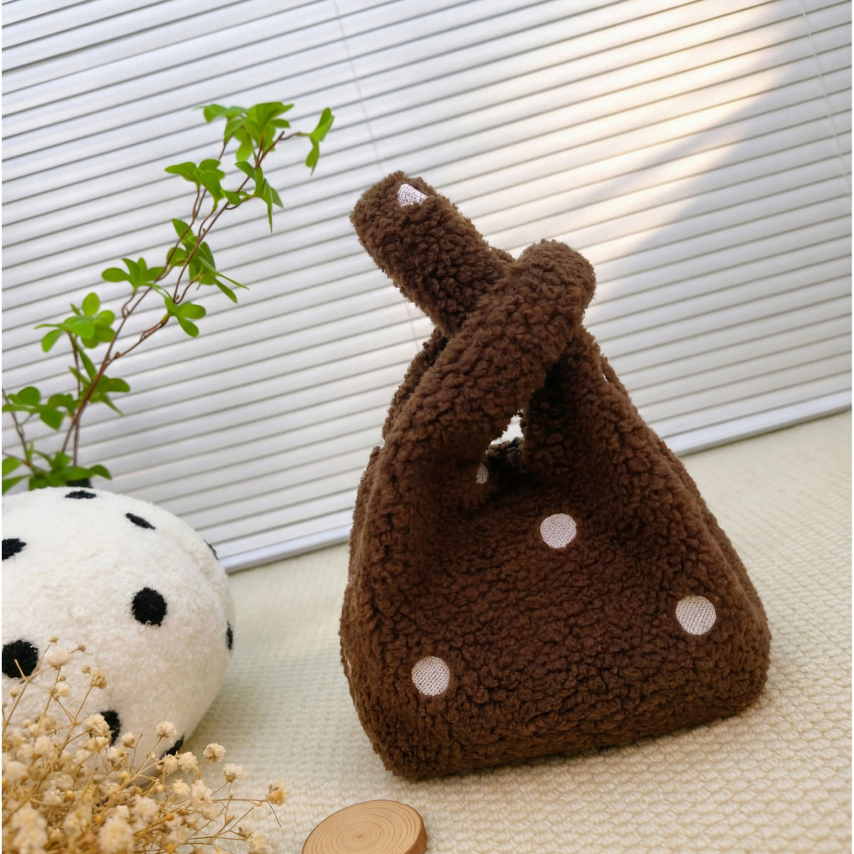 Compact Fuzzy Polka Dot Sling Bag