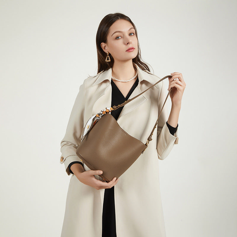Textured Leather Bucket Bag