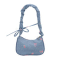 Embroidered Denim Shoulder Bag