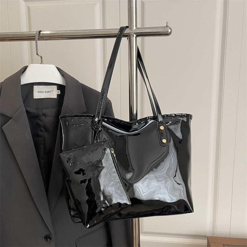 Women's elegant patent leather tote with removable interior compartment-https://detail.1688.com/offer/1036425819112.html-Calm Wears-Black-nothing-Calm Wears