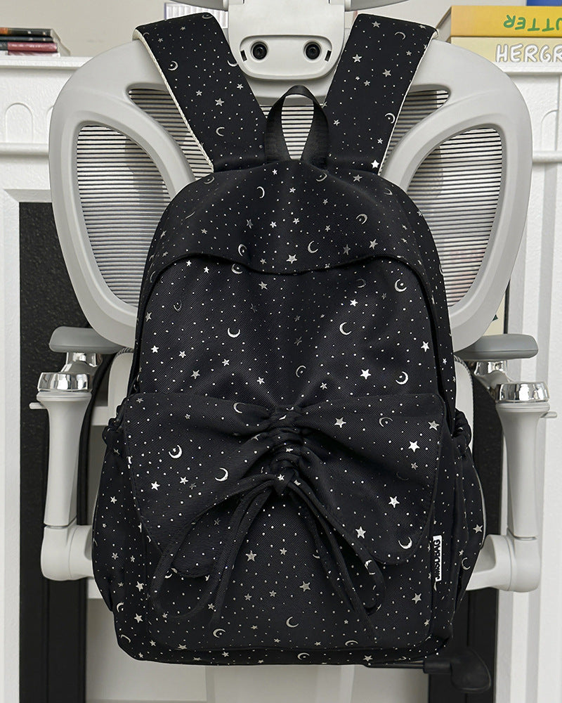 Starry Print Bow-Detail Backpack