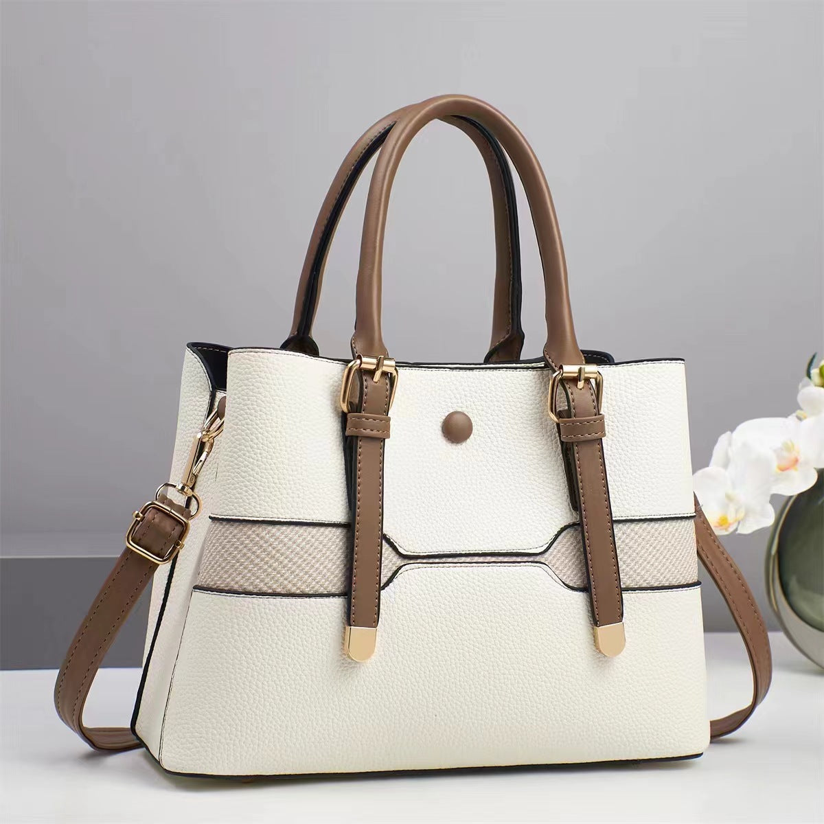 Women's Structured Tote Bag-https://detail.1688.com/offer/902596431945.html-Calm Wears-Beige-281320-Calm Wears