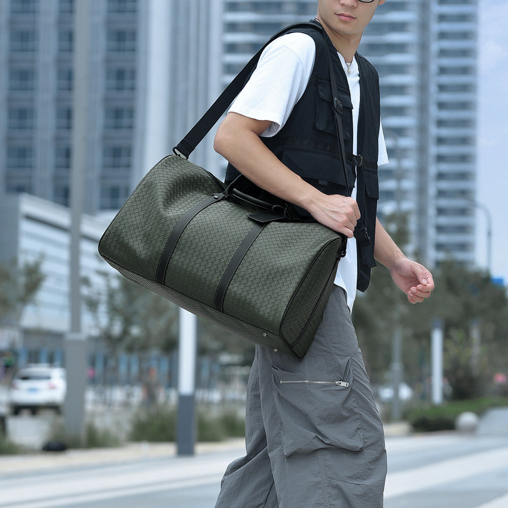 Woven Faux Leather Travel Duffel Bag