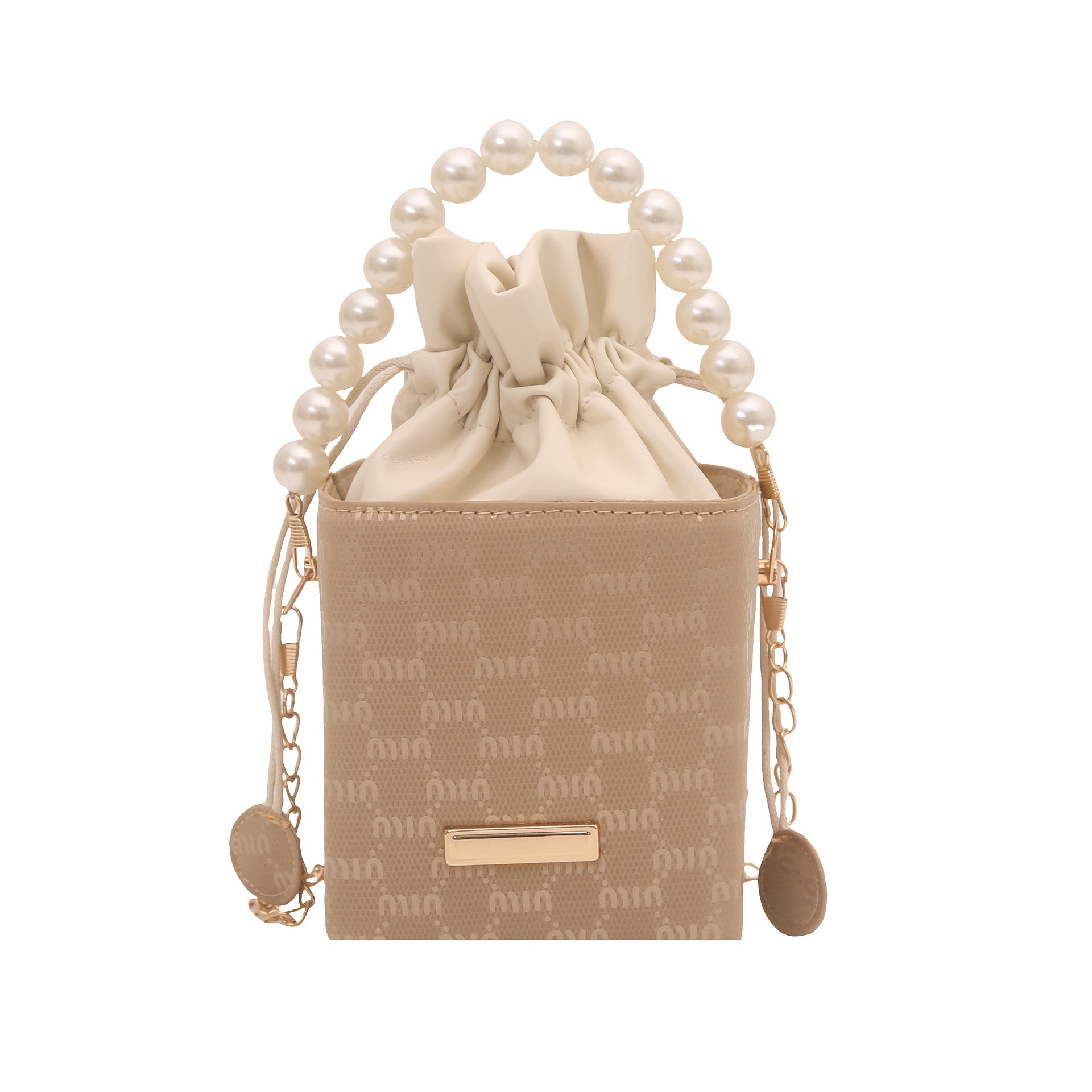 Elegant Pearl-Handled Mini Bucket Bag