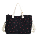 Stylish Multi-Pocket Strawberry Print Canvas Tote Bag