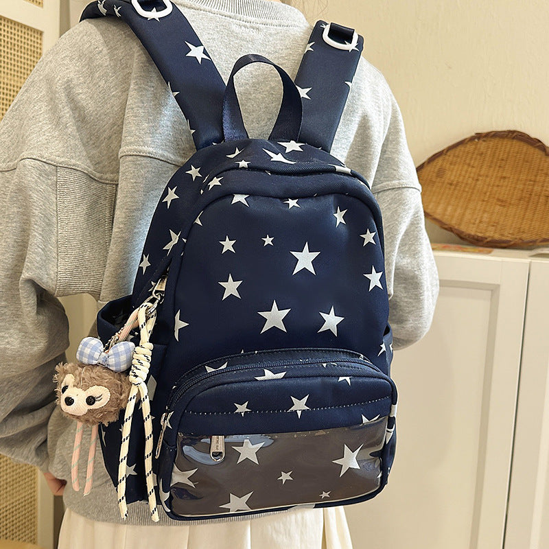 Star-Print Multi-Pocket Backpack