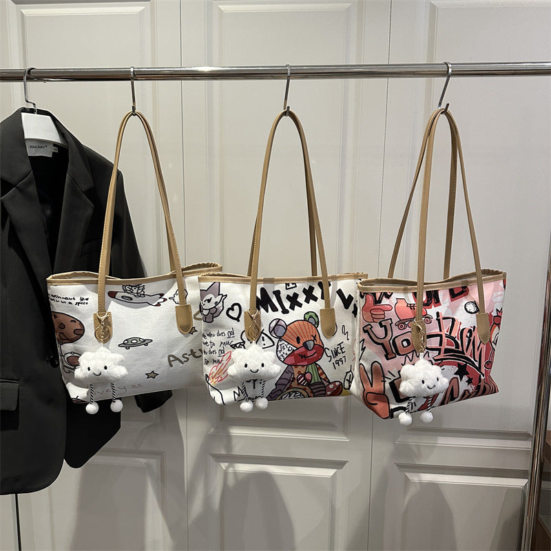 Women's Tote Bag with imaginative space travel motif-https://detail.1688.com/offer/1005232288918.html-Calm Wears-White-Size: no pendants-Calm Wears