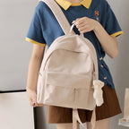 Casual Backpack with Plush Keychain