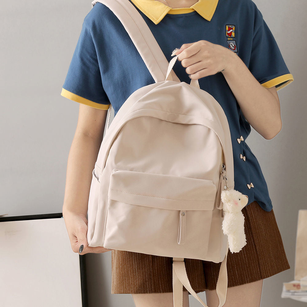 Casual Backpack with Plush Keychain