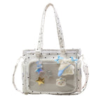 Handbag with Transparent Compartment Division and Playful Application Design