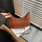 Woven Faux Leather Hobo Bag