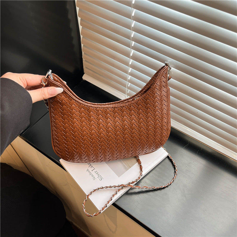 Woven Faux Leather Hobo Bag