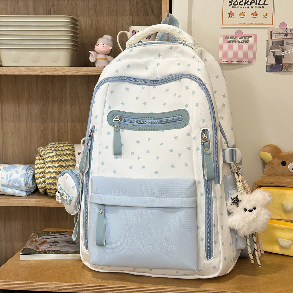 Backpack with Charming Star Applications and Practical Compartments