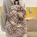 Backpack with Fashionable Check Pattern and Practical Compartments