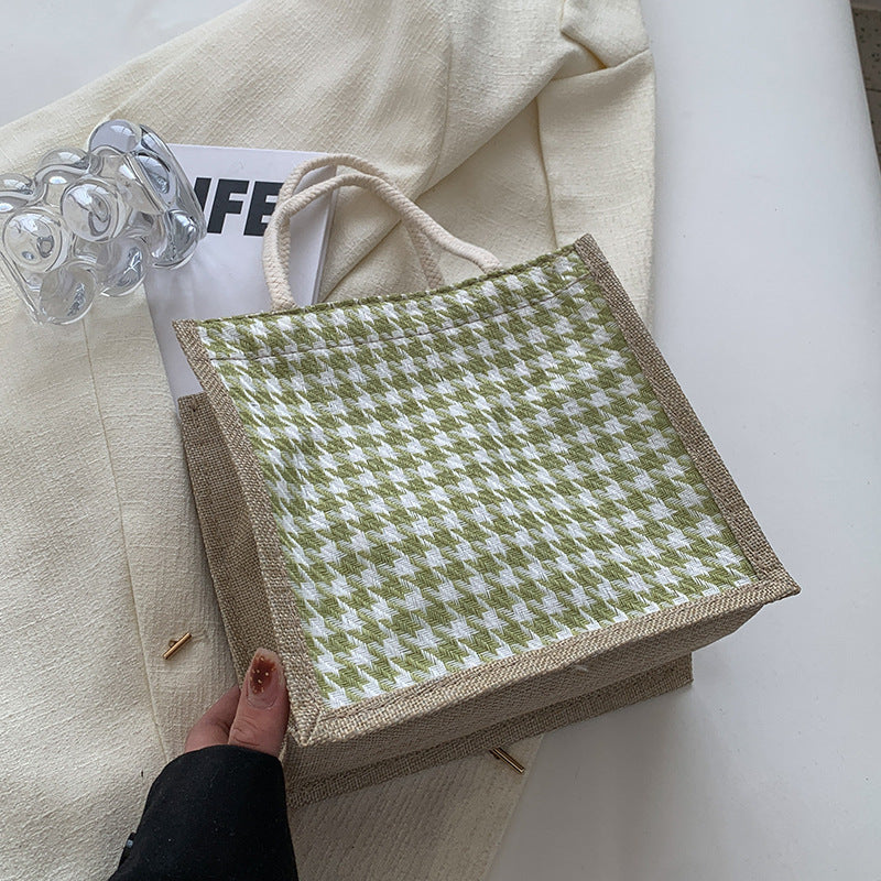 Ladies Jute Bag in classic Houndstooth pattern-https://detail.1688.com/offer/710679752572.html-Calm Wears-Green-nothing-Calm Wears