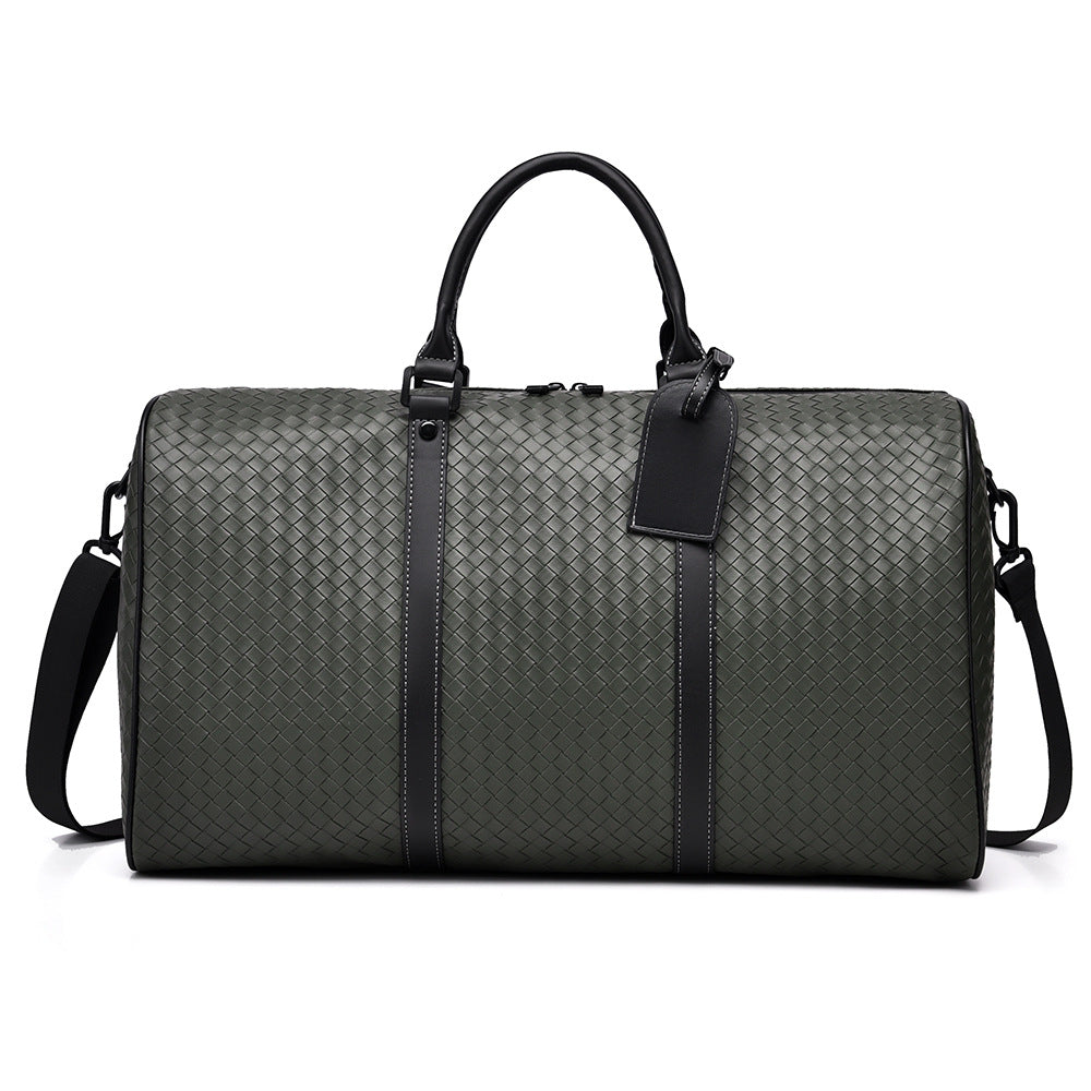 Woven Faux Leather Travel Duffel Bag