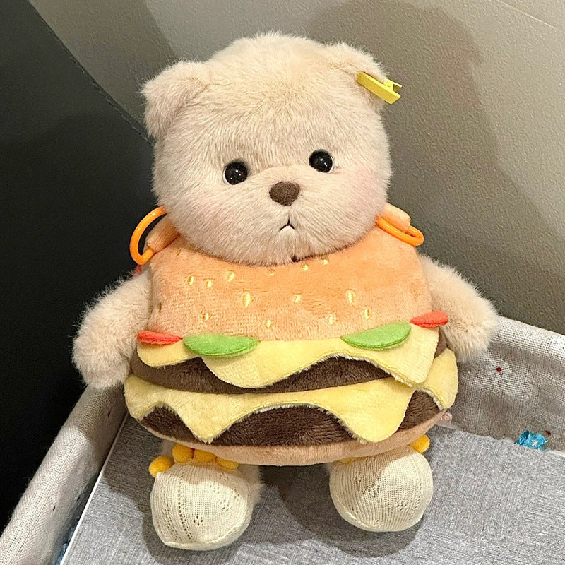 Cuddly toy with hamburger application
