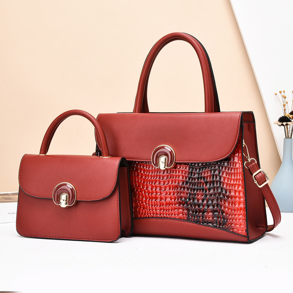 Women's Handbag Set with Luxurious Crocodile Leather Design-https://detail.1688.com/offer/851779627755.html-Calm Wears-Rot-301121-Calm Wears