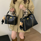 Women's shoulder bag with elegant chain accent and cute pendant-https://detail.1688.com/offer/983558158084.html-Calm Wears-Black-Size: With pendant-Calm Wears