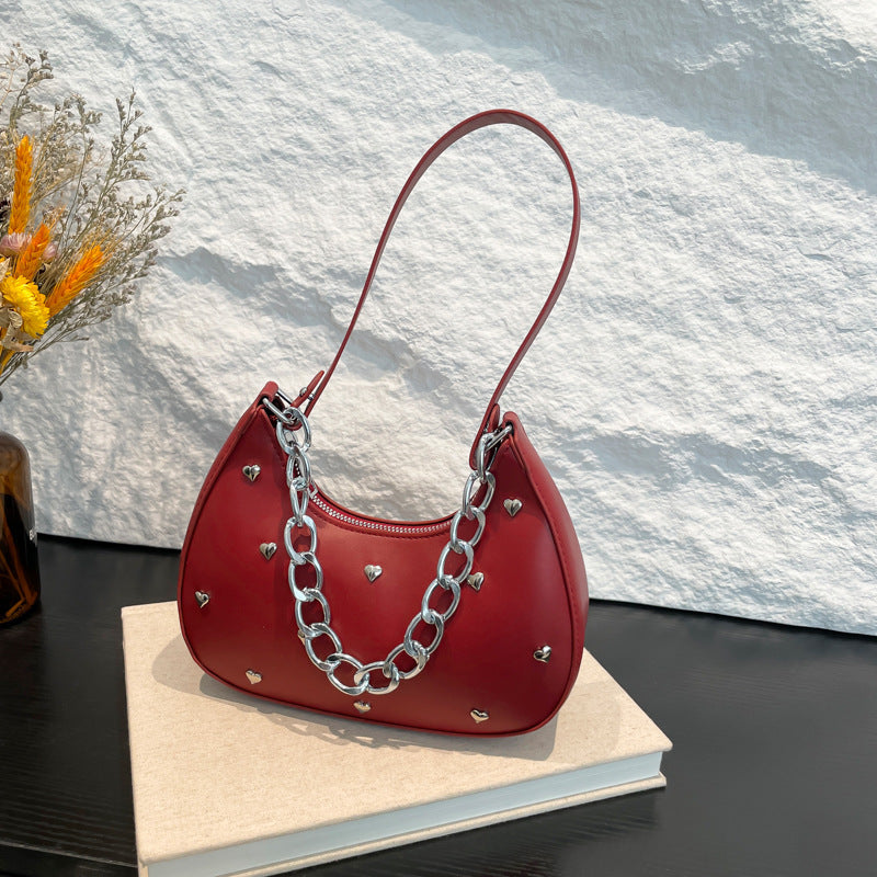 Chic Heart-Embellished Shoulder Bag