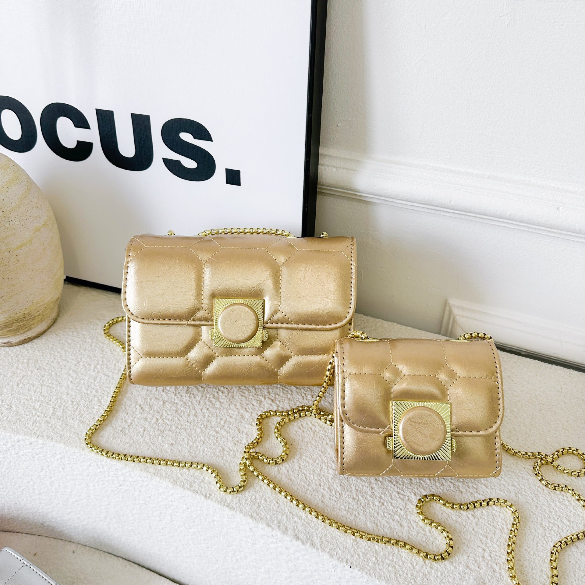 Ladies elegant wrist bag with coordinated mini wallet-https://detail.1688.com/offer/800704198353.html-Calm Wears-Gold-S-Calm Wears