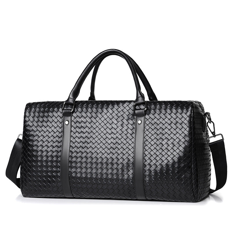 Woven Leather Weekend Duffel Bag