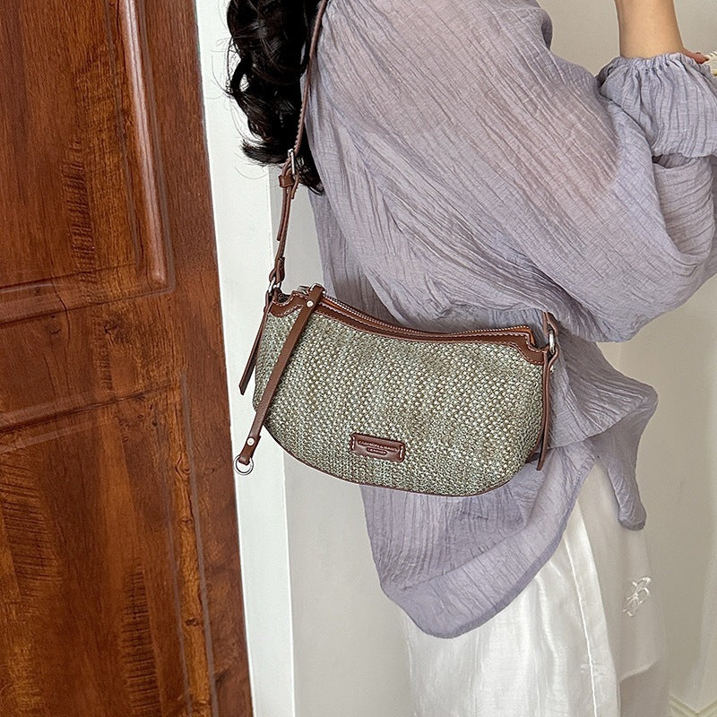 Women's shoulder bag with elegant woven design and removable shoulder strap-https://detail.1688.com/offer/1060210758571.html-Calm Wears-Green-nothing-Calm Wears