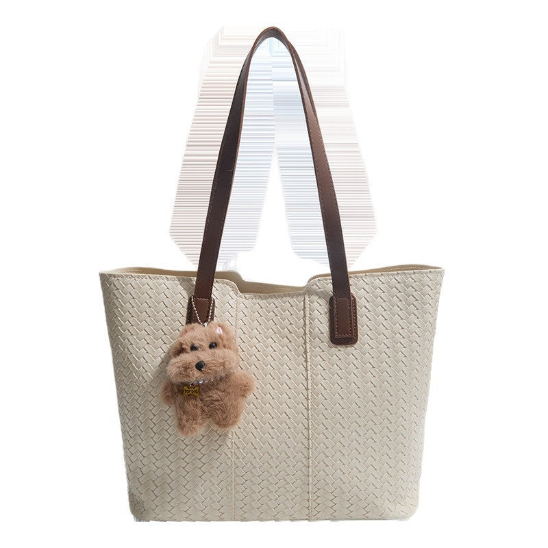 Woven Leather Shoulder Tote Bag