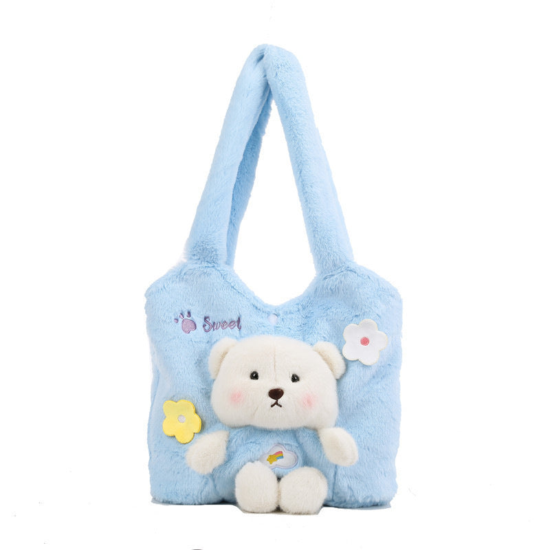 Plush Shoulder Bag with Cute Bear Design