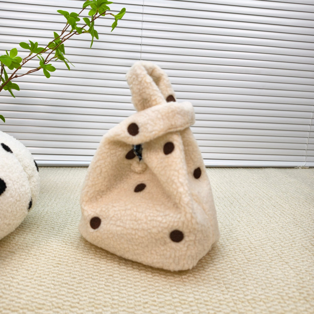 Compact Fuzzy Polka Dot Sling Bag