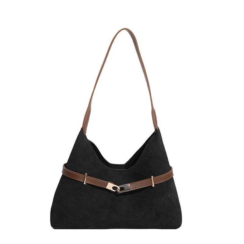 Ladies fashionable suede shoulder bag with contrasting strap-https://detail.1688.com/offer/1028761574969.html-Calm Wears-Black-nothing-Calm Wears