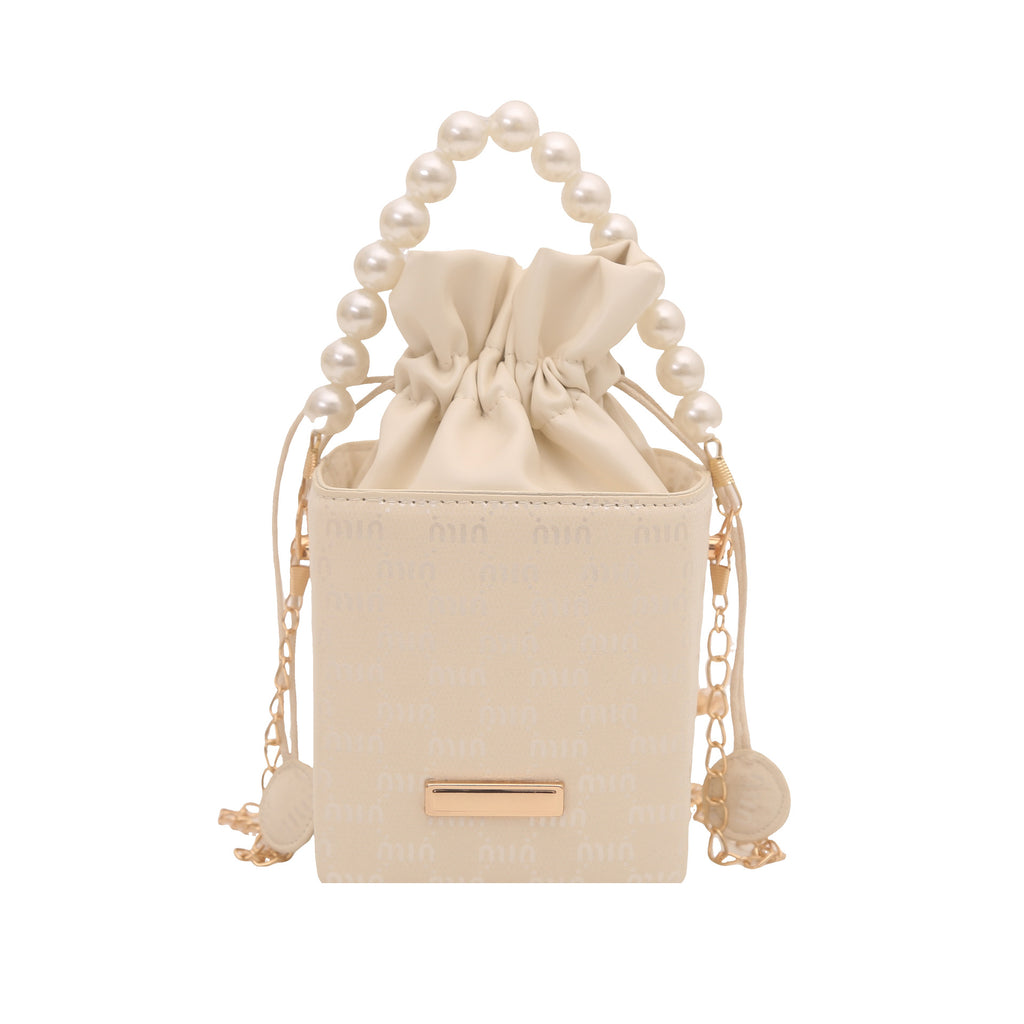 Elegant Pearl-Handled Mini Bucket Bag
