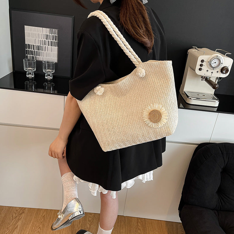 Decorative Floral Embellished Beach Tote Bag
