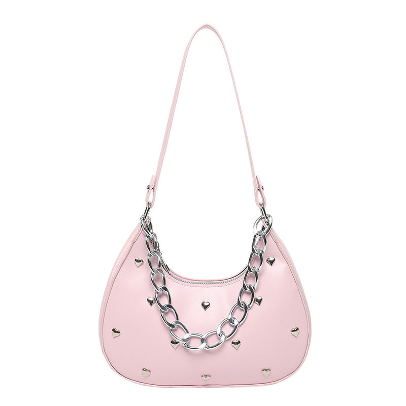 Chic Heart-Embellished Shoulder Bag