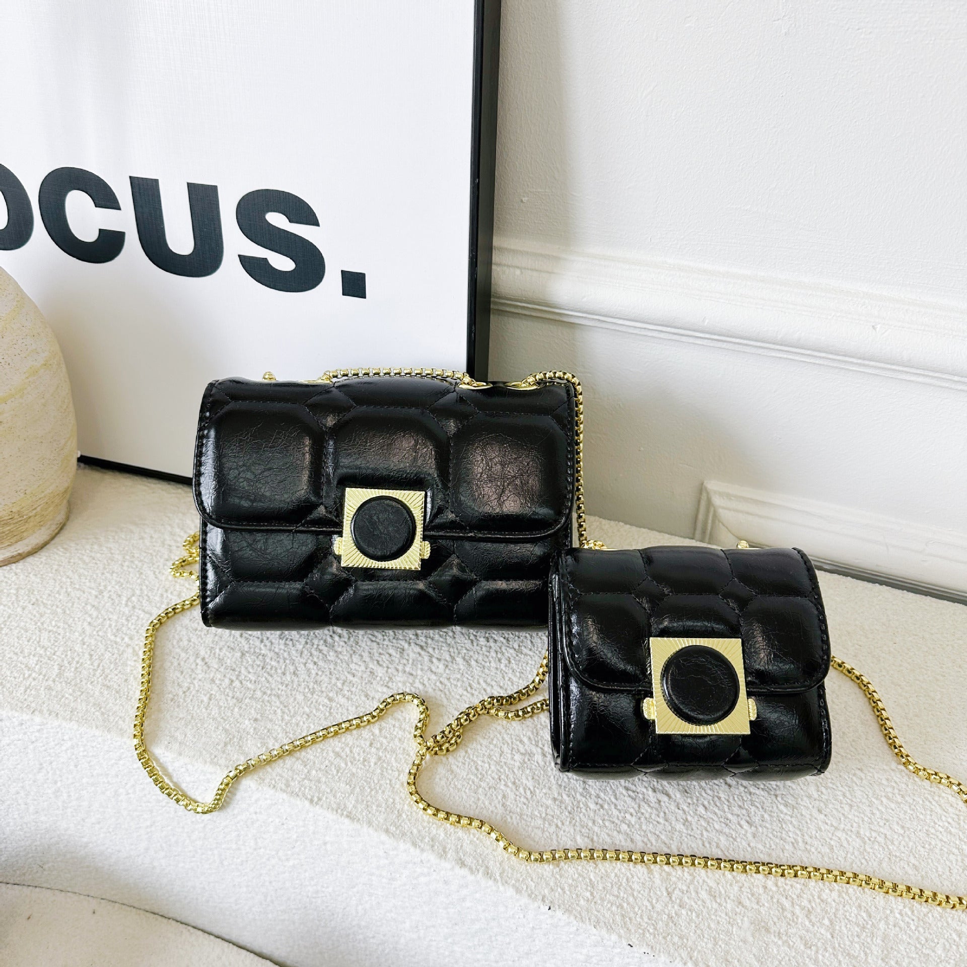Ladies elegant wrist bag with coordinated mini wallet-https://detail.1688.com/offer/800704198353.html-Calm Wears-Black-S-Calm Wears