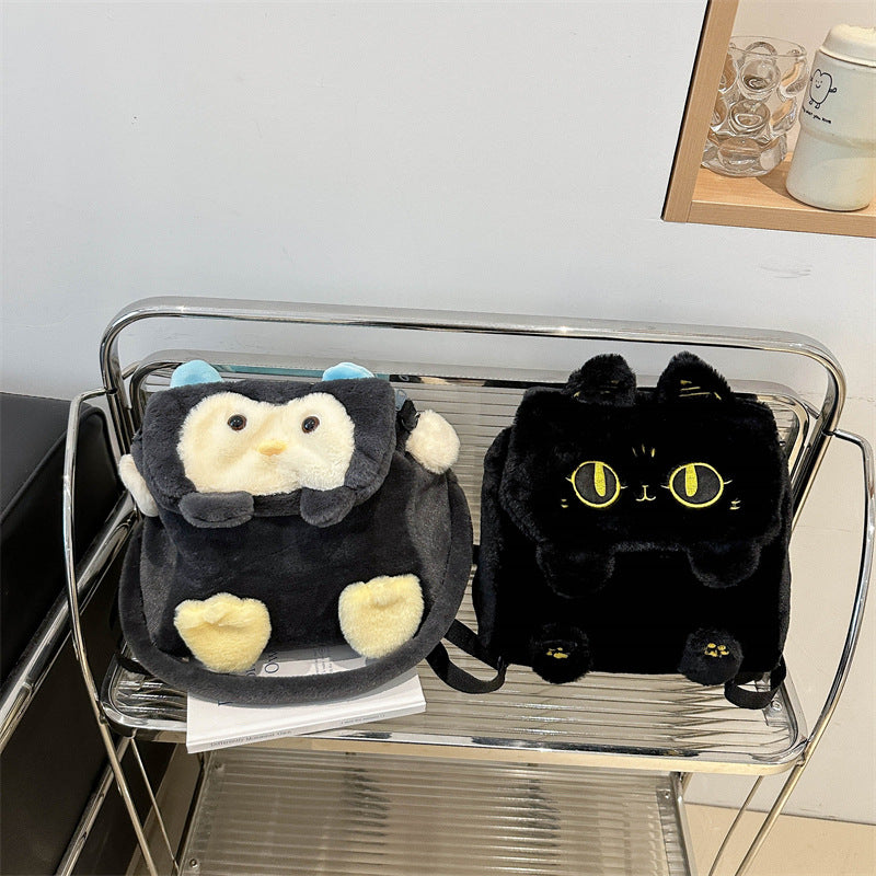 Plush backpack with cute penguin design