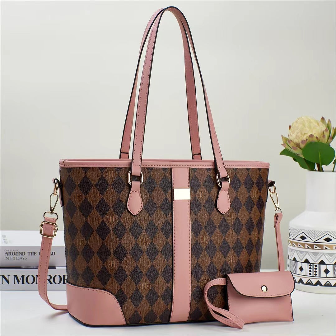 Women practical tote handbag with stylish check pattern and detachable mini clutch-https://detail.1688.com/offer/768455158576.html-Calm Wears-Rosa-31-Calm Wears