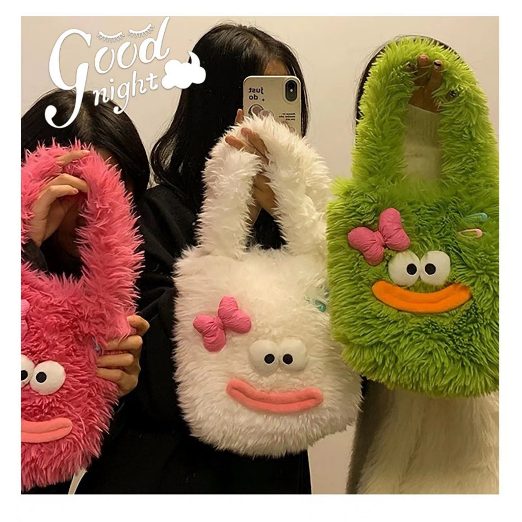 Cozy plush handbag with animal motif